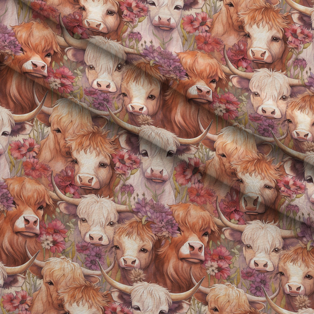 Blooming Bovines Pattern 17 Fleece Fabric — fleece fabric folded close-up preview (mv-fleece-v1:lying)