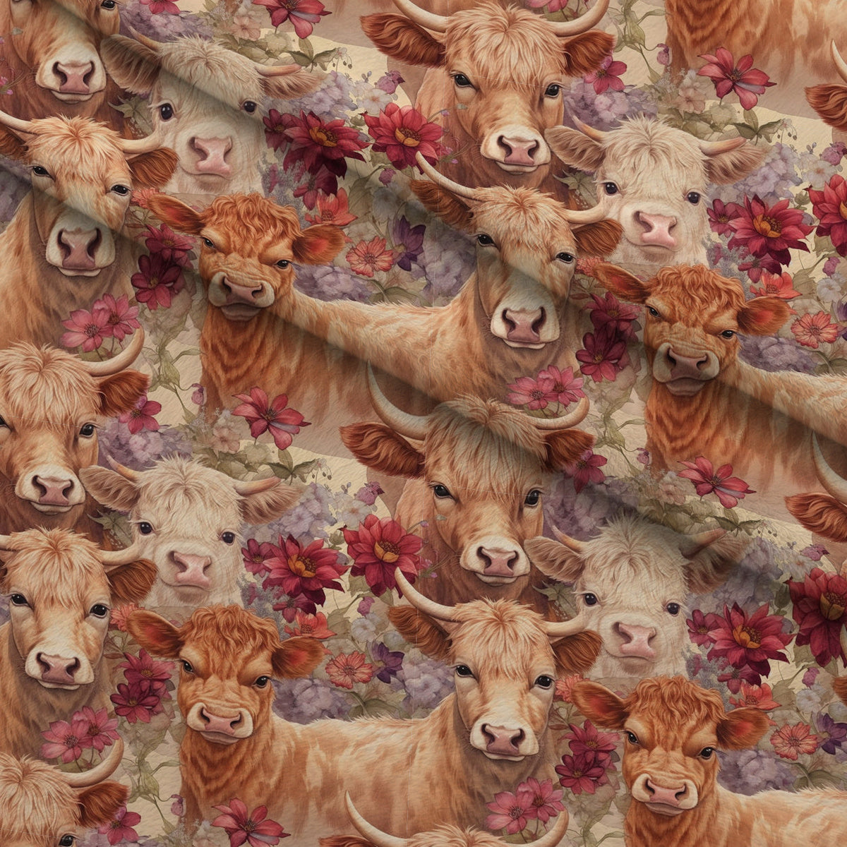Blooming Bovines Pattern 18 Fleece Fabric — fleece fabric folded close-up preview (mv-fleece-v1:lying)