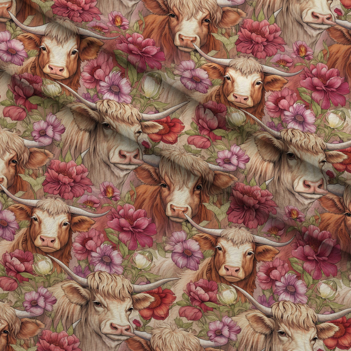 Blooming Bovines Pattern 19 Fleece Fabric — fleece fabric folded close-up preview (mv-fleece-v1:lying)
