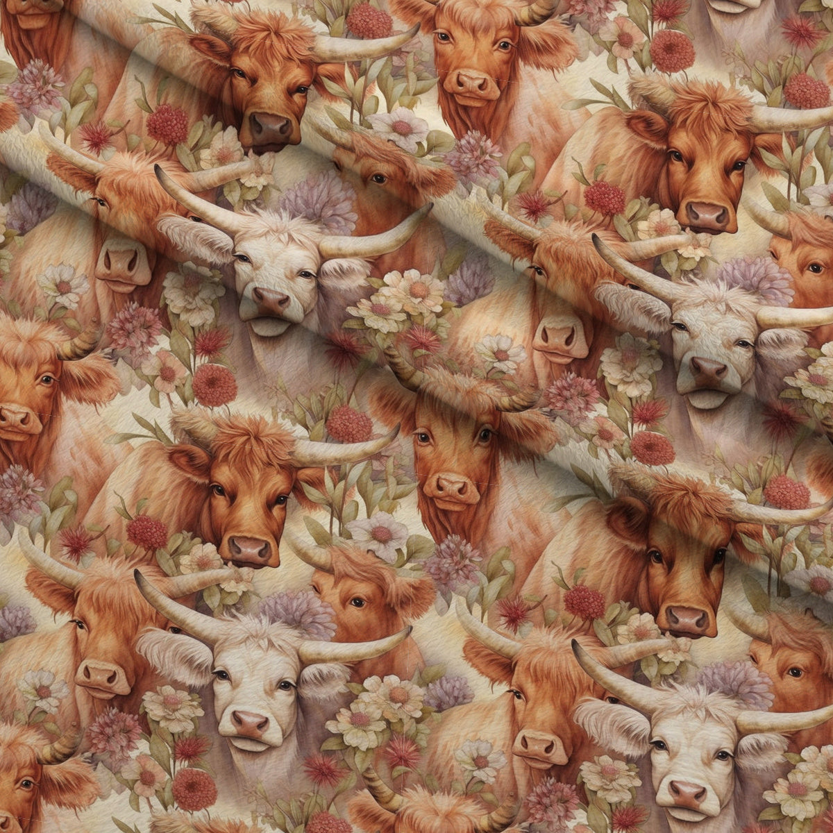 Blooming Bovines Pattern 5 Fleece Fabric — fleece fabric folded close-up preview (mv-fleece-v1:lying)