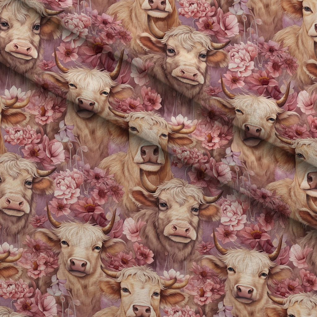Blooming Bovines Pattern 6 Fleece Fabric — fleece fabric folded close-up preview (mv-fleece-v1:lying)