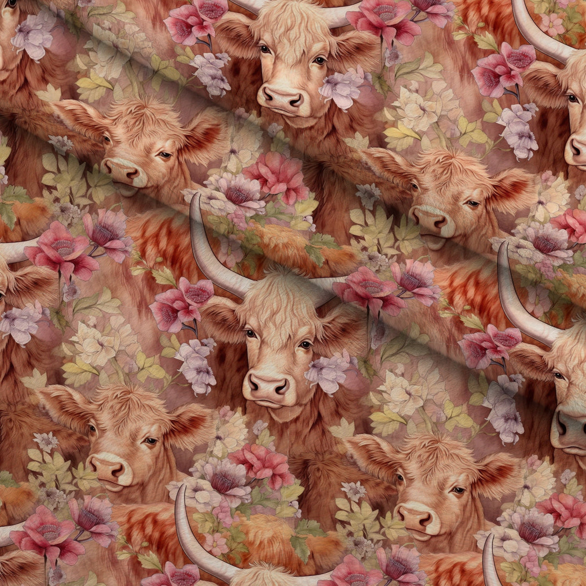 Blooming Bovines Pattern 7 Fleece Fabric — fleece fabric folded close-up preview (mv-fleece-v1:lying)