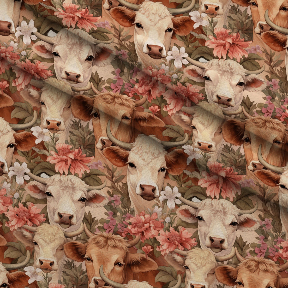 Blooming Bovines Pattern 8 Fleece Fabric — fleece fabric folded close-up preview (mv-fleece-v1:lying)