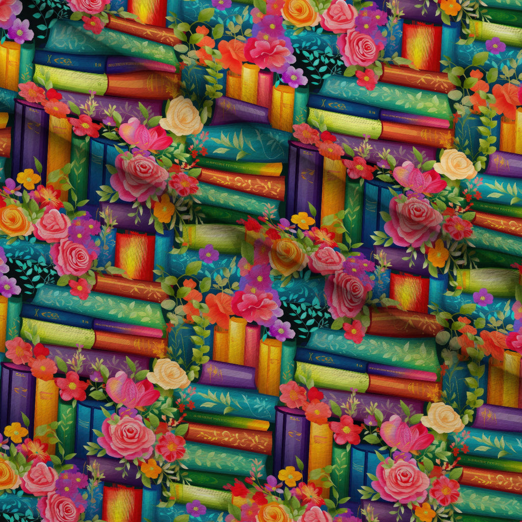 Blooming Library Pattern 1 Fleece Fabric — fleece fabric folded close-up preview (mv-fleece-v1:lying)