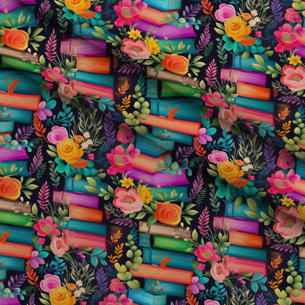 Blooming Library Pattern 10 Fleece Fabric — fleece fabric folded close-up preview (mv-fleece-v1:lying)