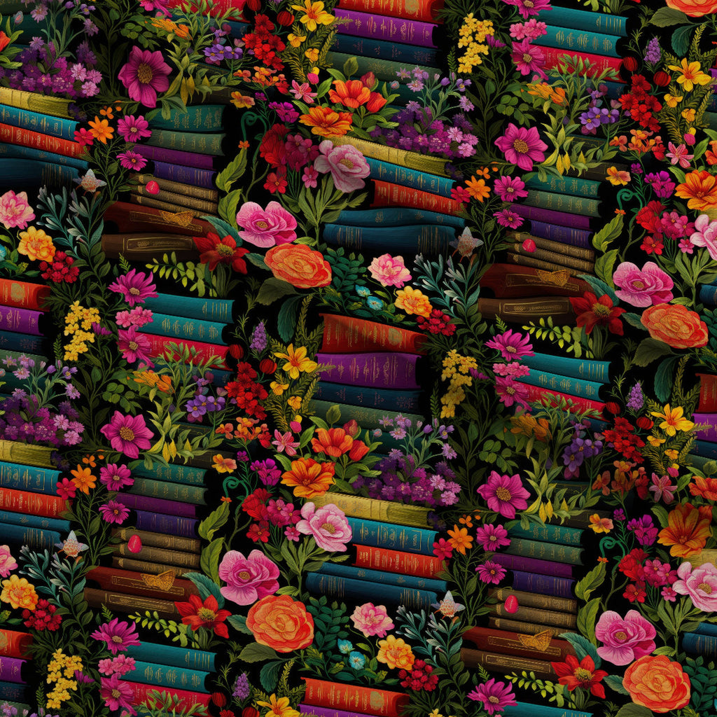 Blooming Library Pattern 11 Fleece Fabric — fleece fabric folded close-up preview (mv-fleece-v1:lying)