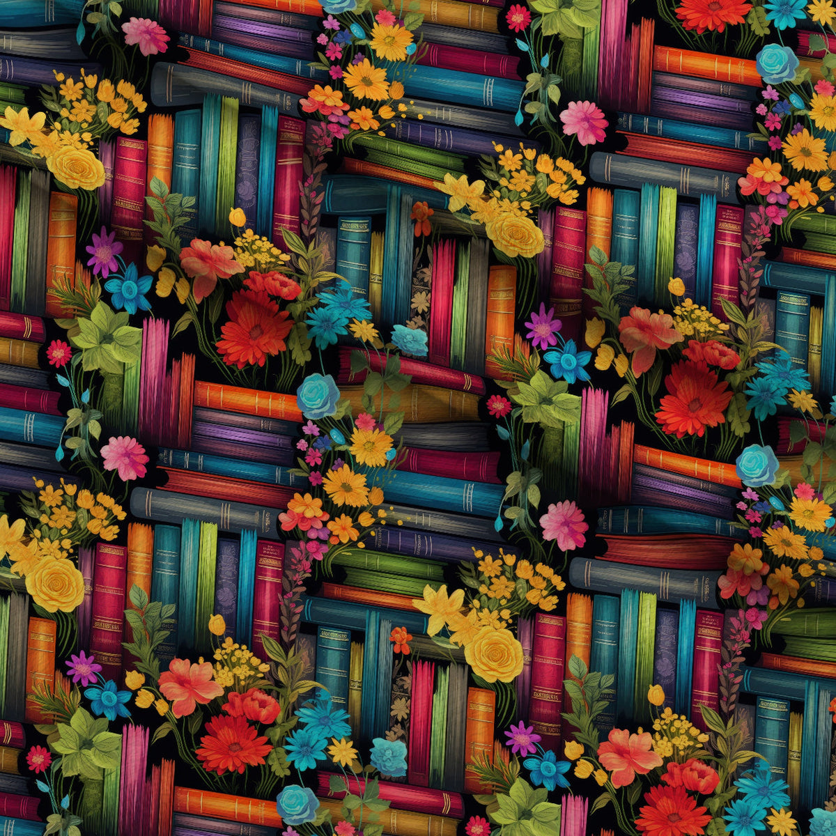 Blooming Library Pattern 12 Fleece Fabric — fleece fabric folded close-up preview (mv-fleece-v1:lying)