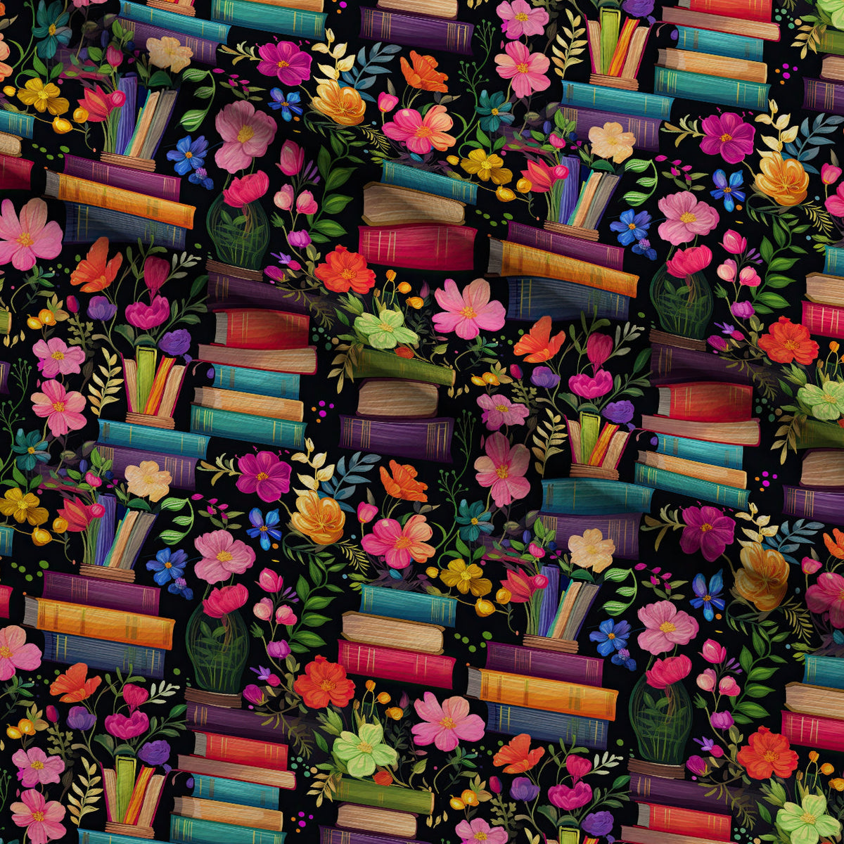 Blooming Library Pattern 2 Fleece Fabric — fleece fabric folded close-up preview (mv-fleece-v1:lying)