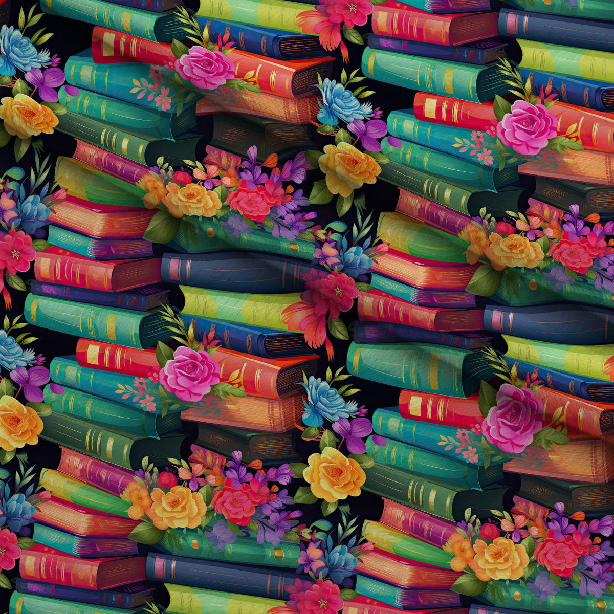 Blooming Library Pattern 3 Fleece Fabric — fleece fabric folded close-up preview (mv-fleece-v1:lying)