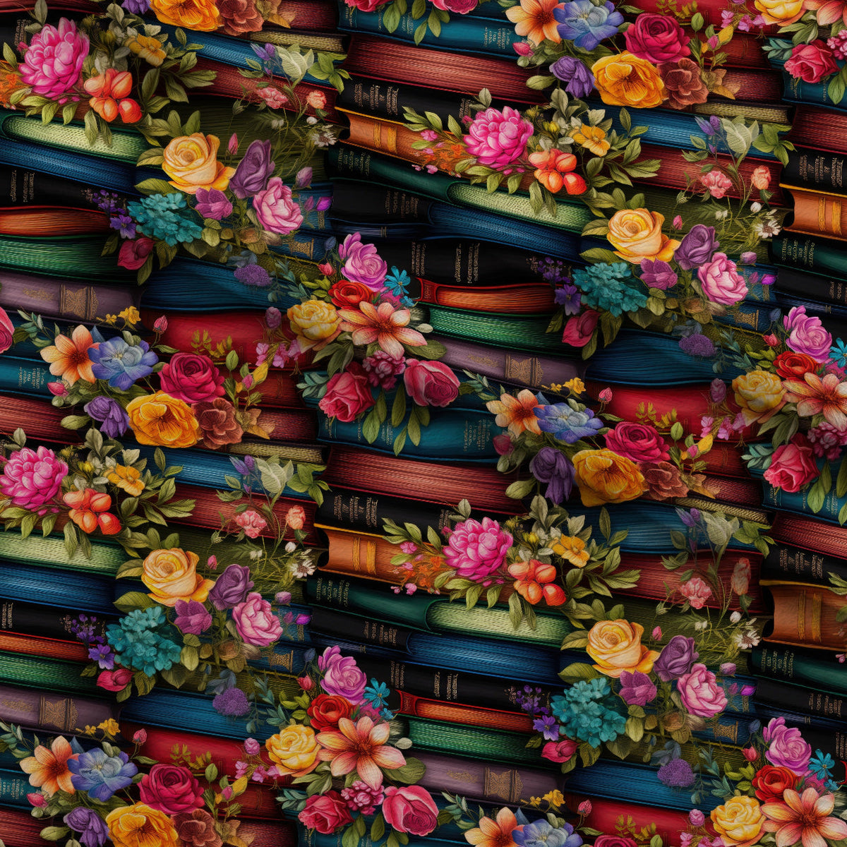 Blooming Library Pattern 4 Fleece Fabric — fleece fabric folded close-up preview (mv-fleece-v1:lying)