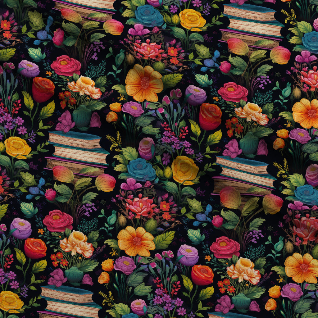 Blooming Library Pattern 5 Fleece Fabric — fleece fabric folded close-up preview (mv-fleece-v1:lying)