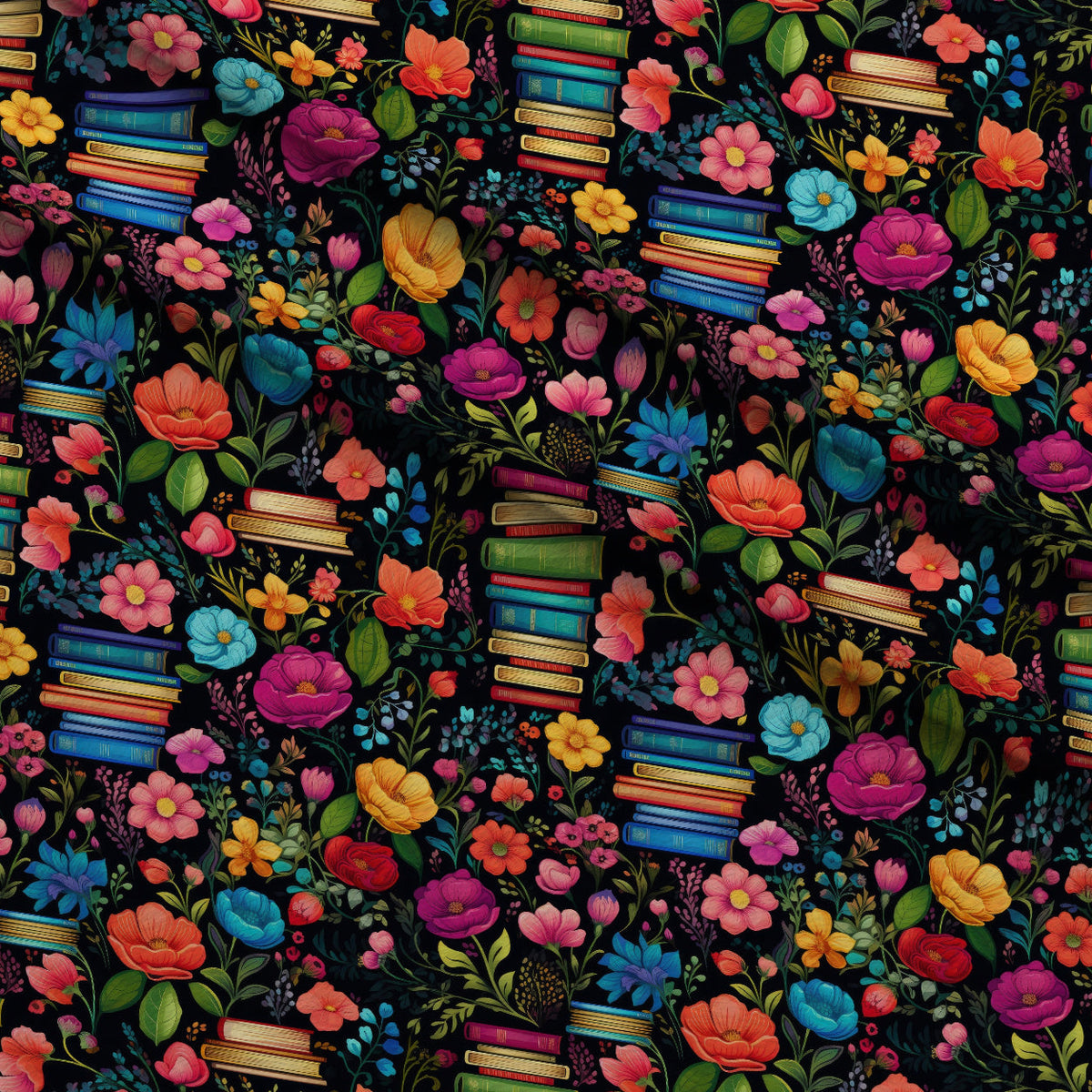 Blooming Library Pattern 7 Fleece Fabric — fleece fabric folded close-up preview (mv-fleece-v1:lying)