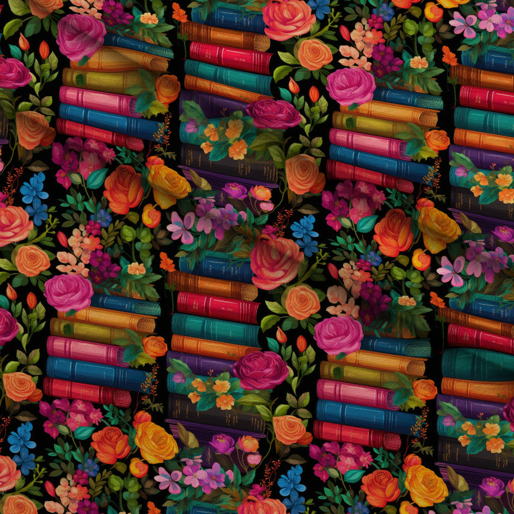 Blooming Library Pattern 8 Fleece Fabric — fleece fabric folded close-up preview (mv-fleece-v1:lying)