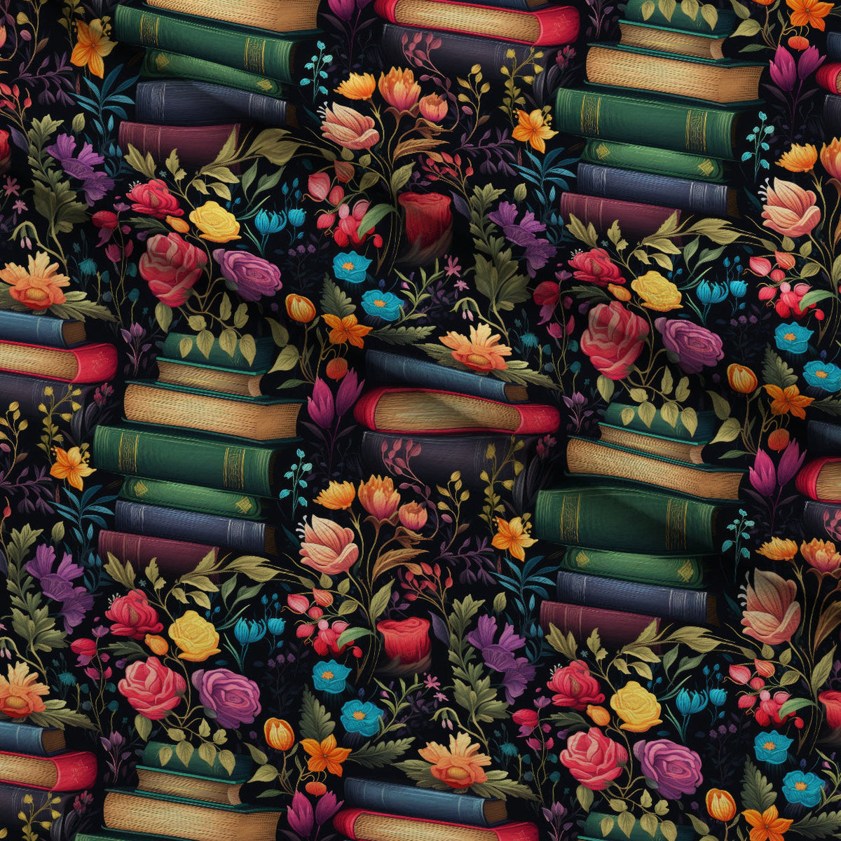 Blooming Library Pattern 9 Fleece Fabric — fleece fabric folded close-up preview (mv-fleece-v1:lying)
