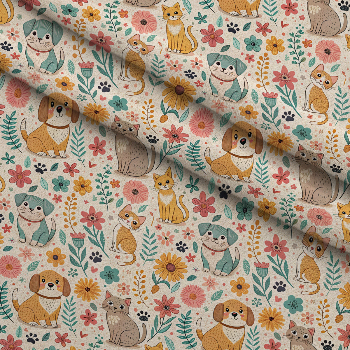 Blossom Buddies Pattern 1 Fleece Fabric — fleece fabric folded close-up preview (mv-fleece-v1:lying)