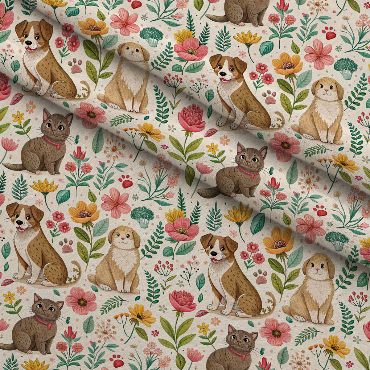 Blossom Buddies Pattern 3 Fleece Fabric — fleece fabric folded close-up preview (mv-fleece-v1:lying)