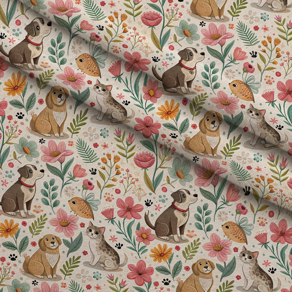 Blossom Buddies Pattern 4 Fleece Fabric — fleece fabric folded close-up preview (mv-fleece-v1:lying)