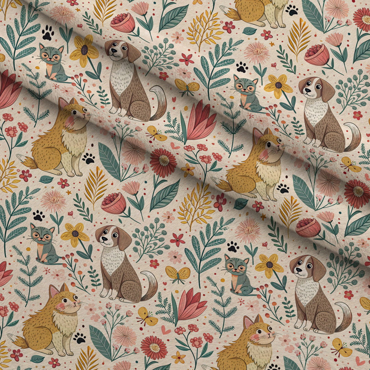 Blossom Buddies Pattern 5 Fleece Fabric — fleece fabric folded close-up preview (mv-fleece-v1:lying)