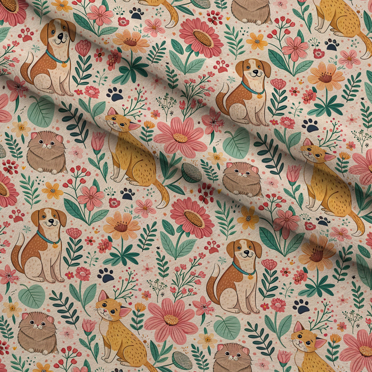 Blossom Buddies Pattern 6 Fleece Fabric — fleece fabric folded close-up preview (mv-fleece-v1:lying)