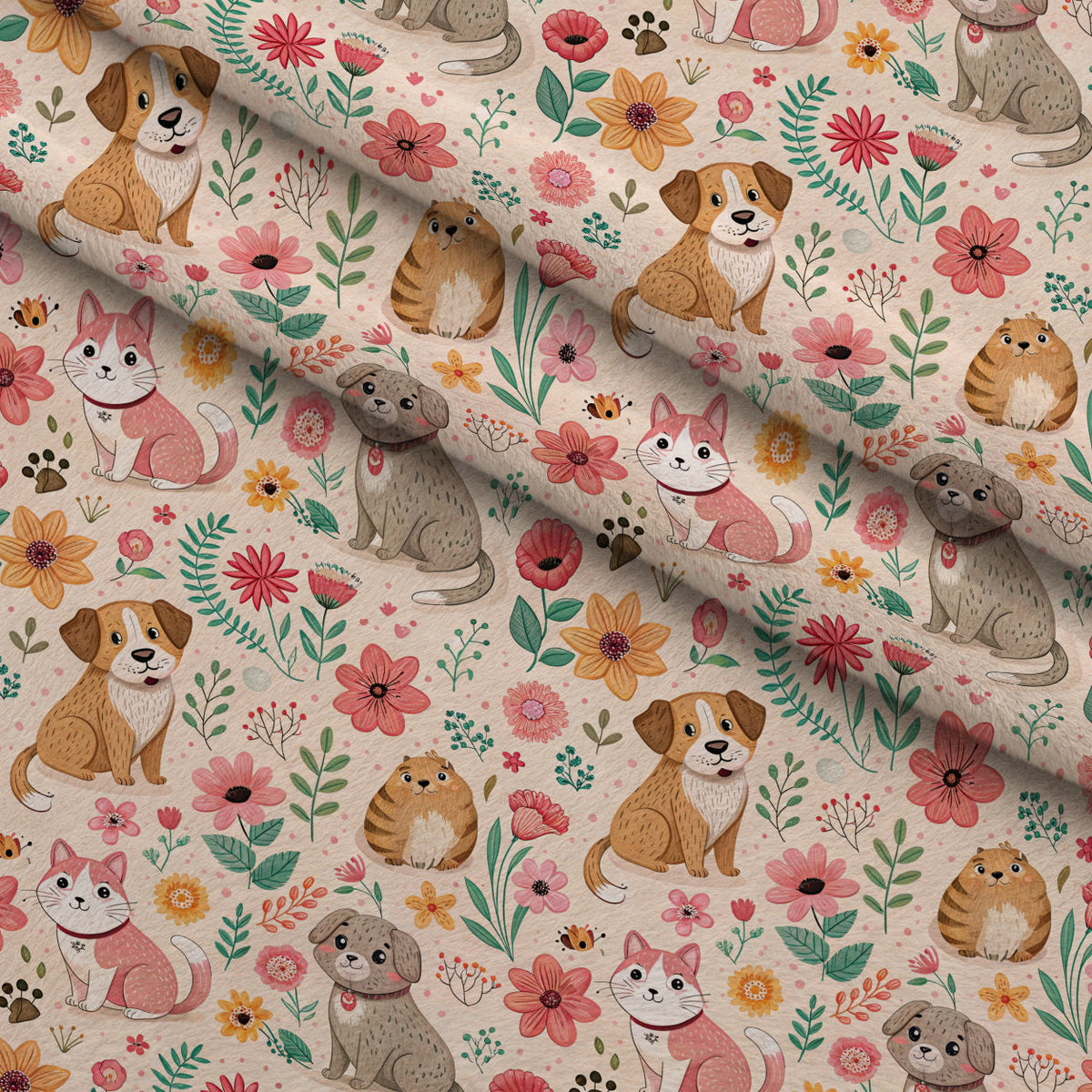 Blossom Buddies Pattern 7 Fleece Fabric — fleece fabric folded close-up preview (mv-fleece-v1:lying)