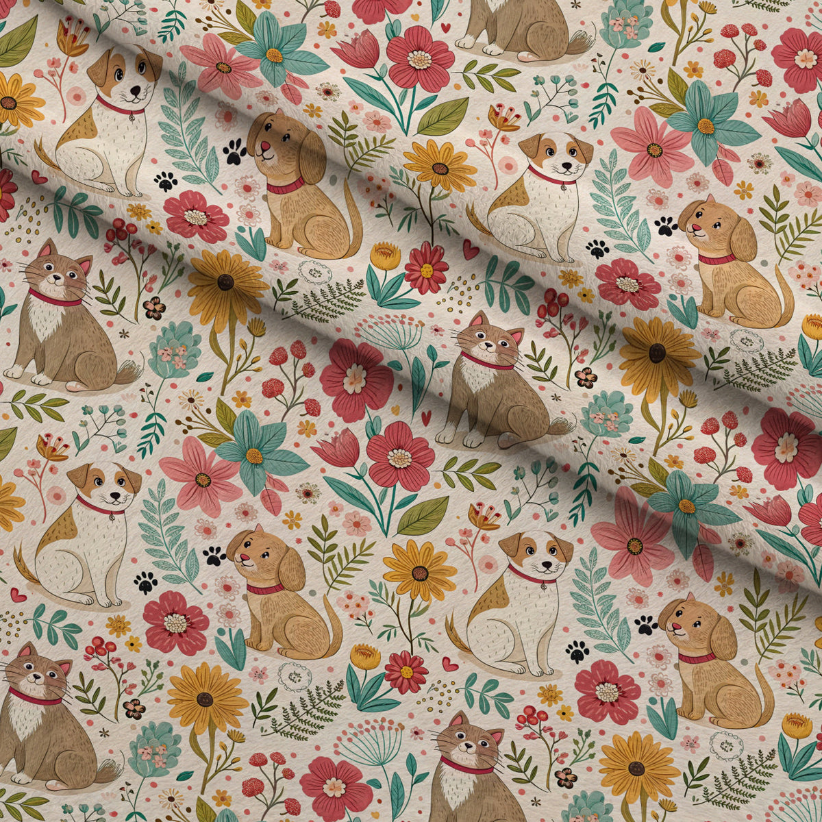 Blossom Buddies Pattern 9 Fleece Fabric — fleece fabric folded close-up preview (mv-fleece-v1:lying)