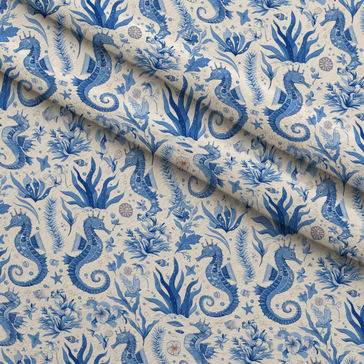 Blue Seahorses Fleece Fabric — fleece fabric folded close-up preview (mv-fleece-v1:lying)