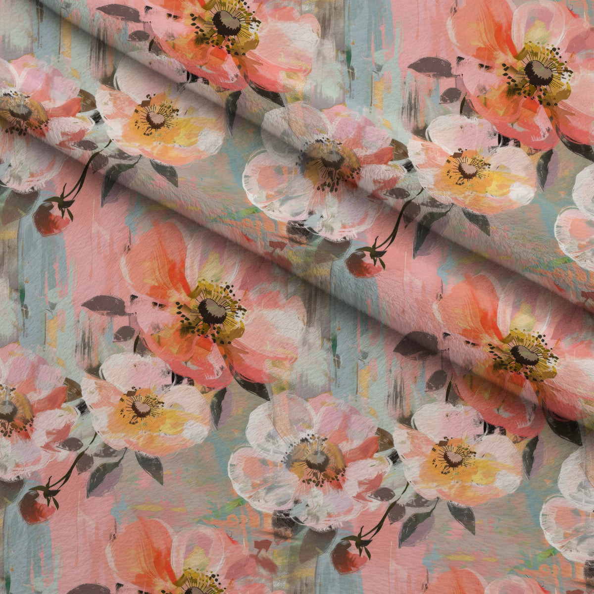 Blush Blooms Pattern 3 Fleece Fabric — fleece fabric folded close-up preview (mv-fleece-v1:lying)