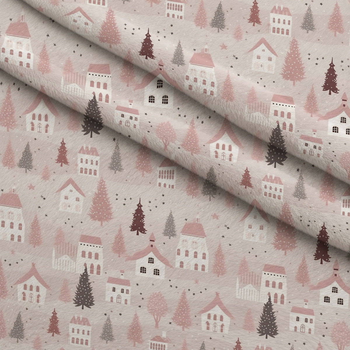 Blush Snowfall Pattern 20 Fleece Fabric — fleece fabric folded close-up preview (mv-fleece-v1:lying)