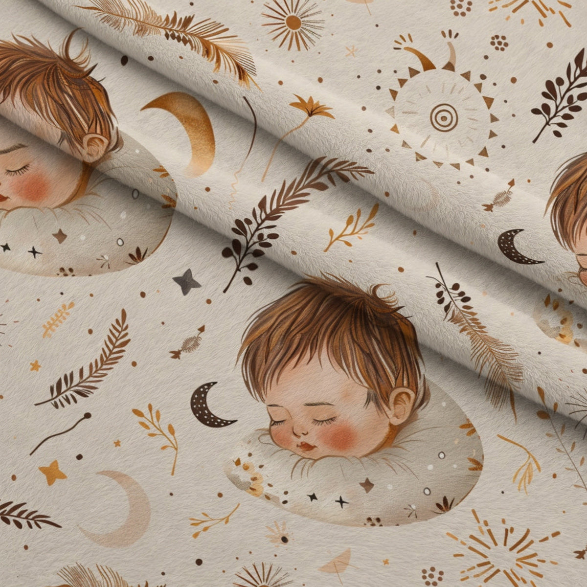 Boho Baby Dreams Pattern 25 Fleece Fabric — fleece fabric folded close-up preview (mv-fleece-v1:lying)