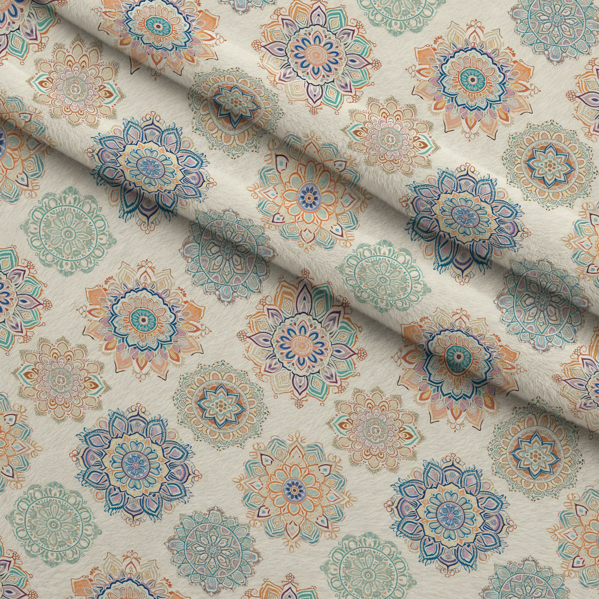 Boho Medallions Pattern 1 Fleece Fabric — fleece fabric folded close-up preview (mv-fleece-v1:lying)