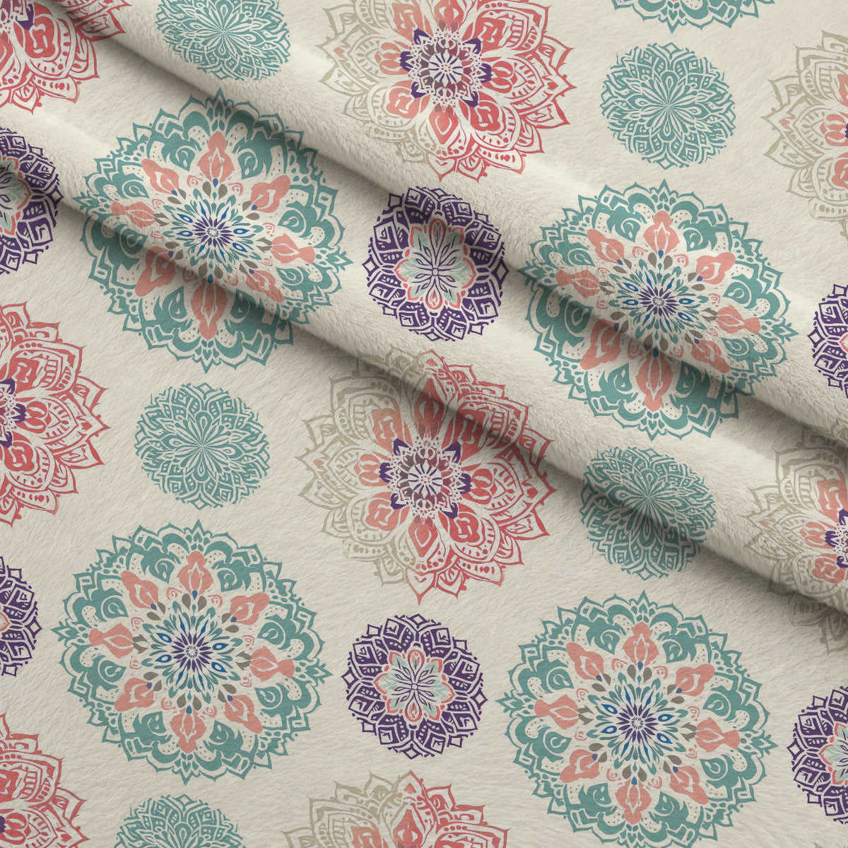 Boho Medallions Pattern 11 Fleece Fabric — fleece fabric folded close-up preview (mv-fleece-v1:lying)