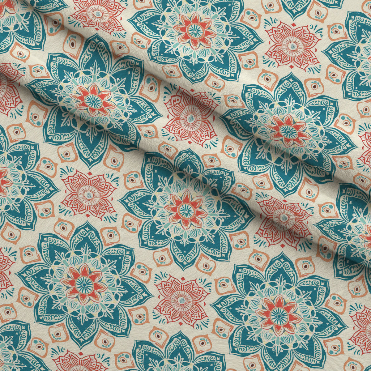 Boho Medallions Pattern 12 Fleece Fabric — fleece fabric folded close-up preview (mv-fleece-v1:lying)