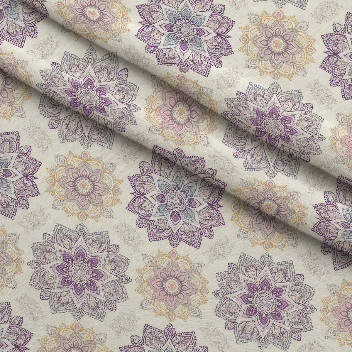 Boho Medallions Pattern 2 Fleece Fabric — fleece fabric folded close-up preview (mv-fleece-v1:lying)