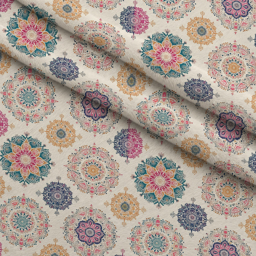 Boho Medallions Pattern 4 Fleece Fabric — fleece fabric folded close-up preview (mv-fleece-v1:lying)