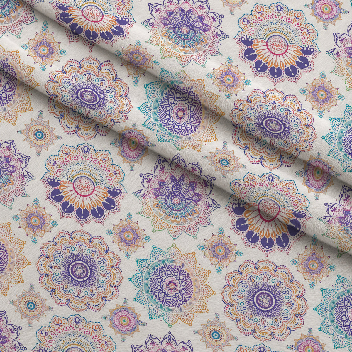 Boho Medallions Pattern 6 Fleece Fabric — fleece fabric folded close-up preview (mv-fleece-v1:lying)