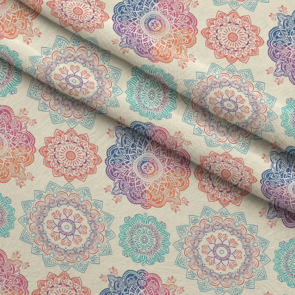 Boho Medallions Pattern 7 Fleece Fabric — fleece fabric folded close-up preview (mv-fleece-v1:lying)