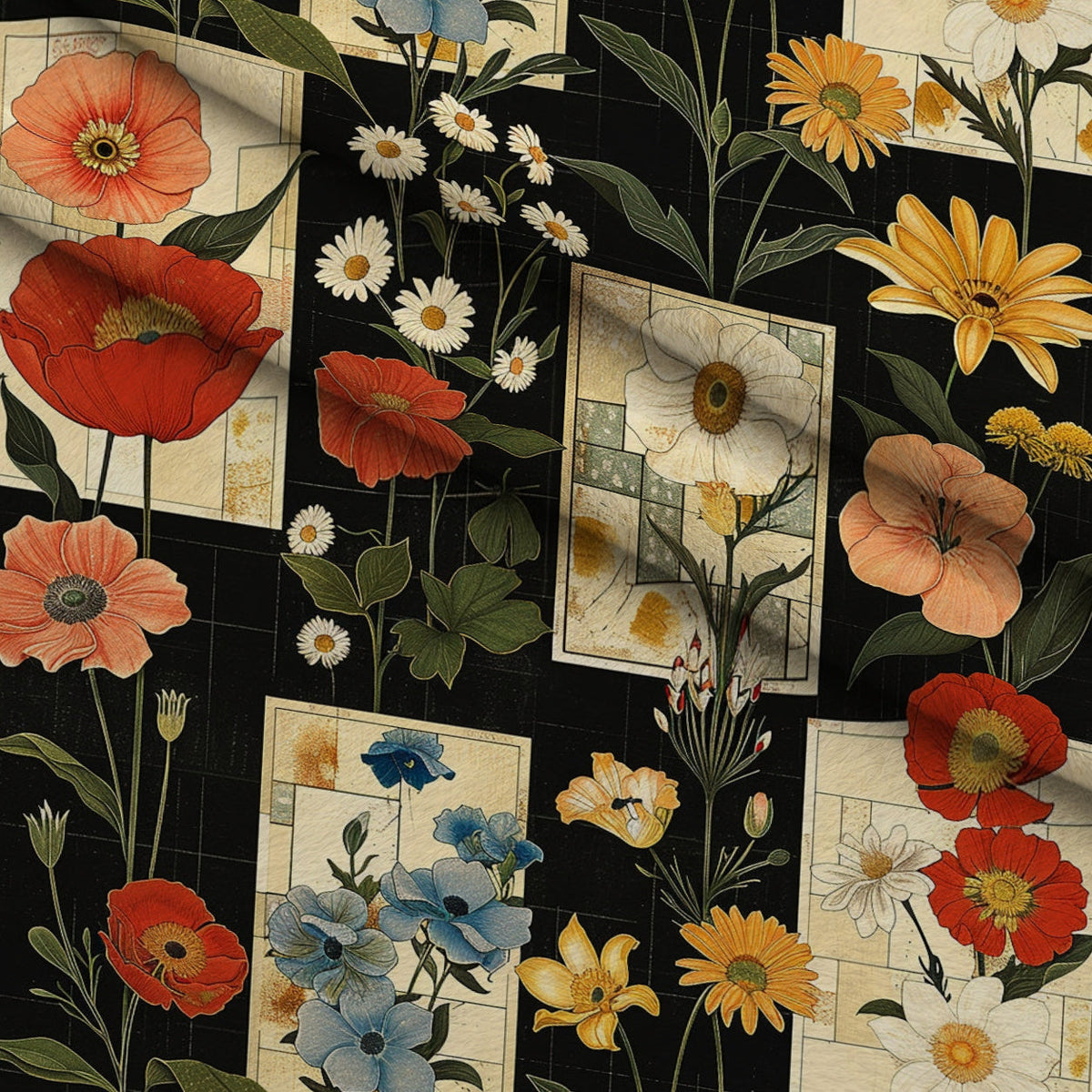 Botanical Tarot Pattern 7 Fleece Fabric — fleece fabric folded close-up preview (mv-fleece-v1:lying)