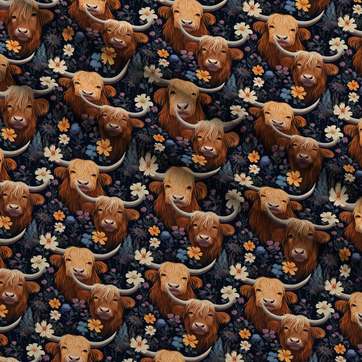 Bovine Blooms Pattern 3 Fleece Fabric — fleece fabric folded close-up preview (mv-fleece-v1:lying)