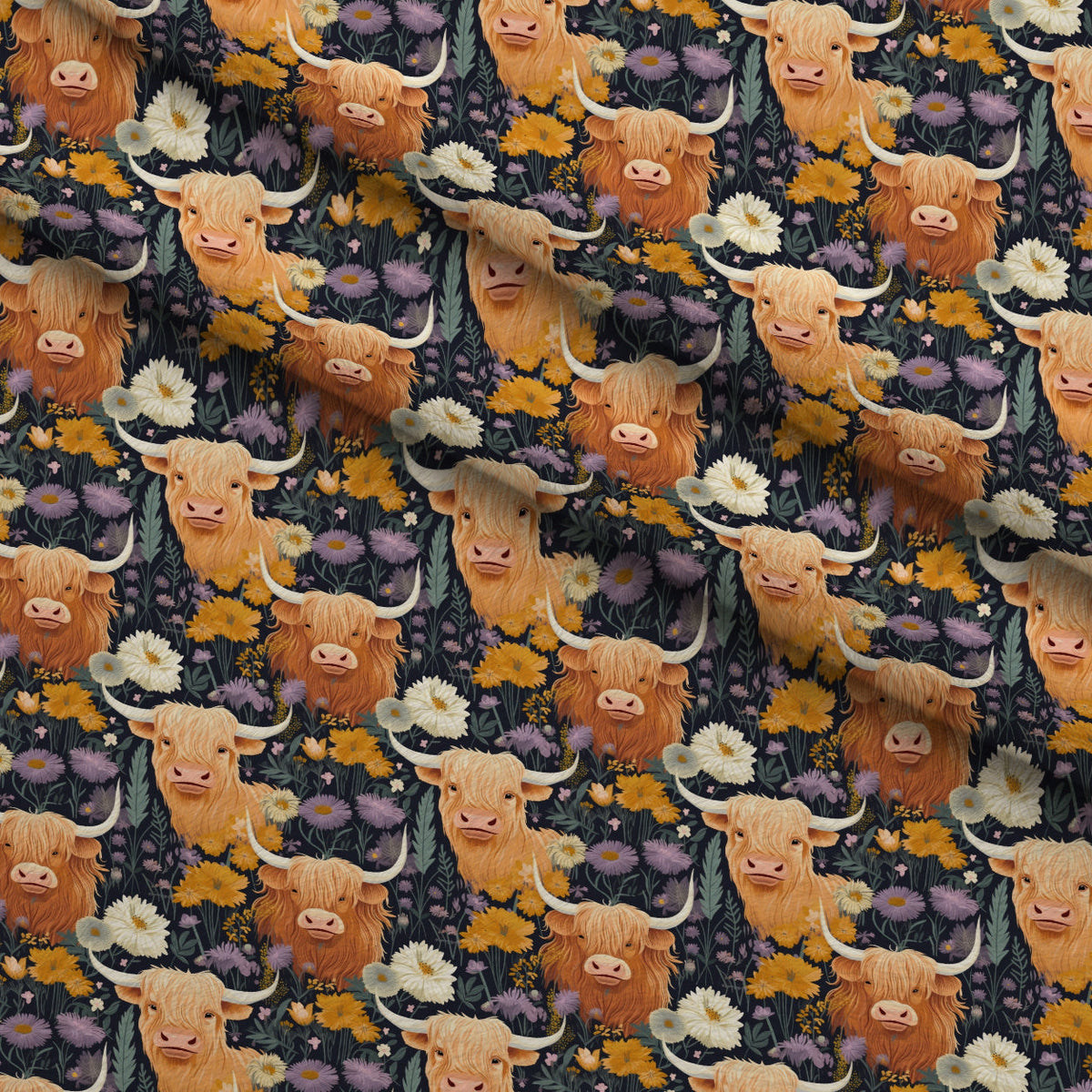 Bovine Blooms Pattern 4 Fleece Fabric — fleece fabric folded close-up preview (mv-fleece-v1:lying)