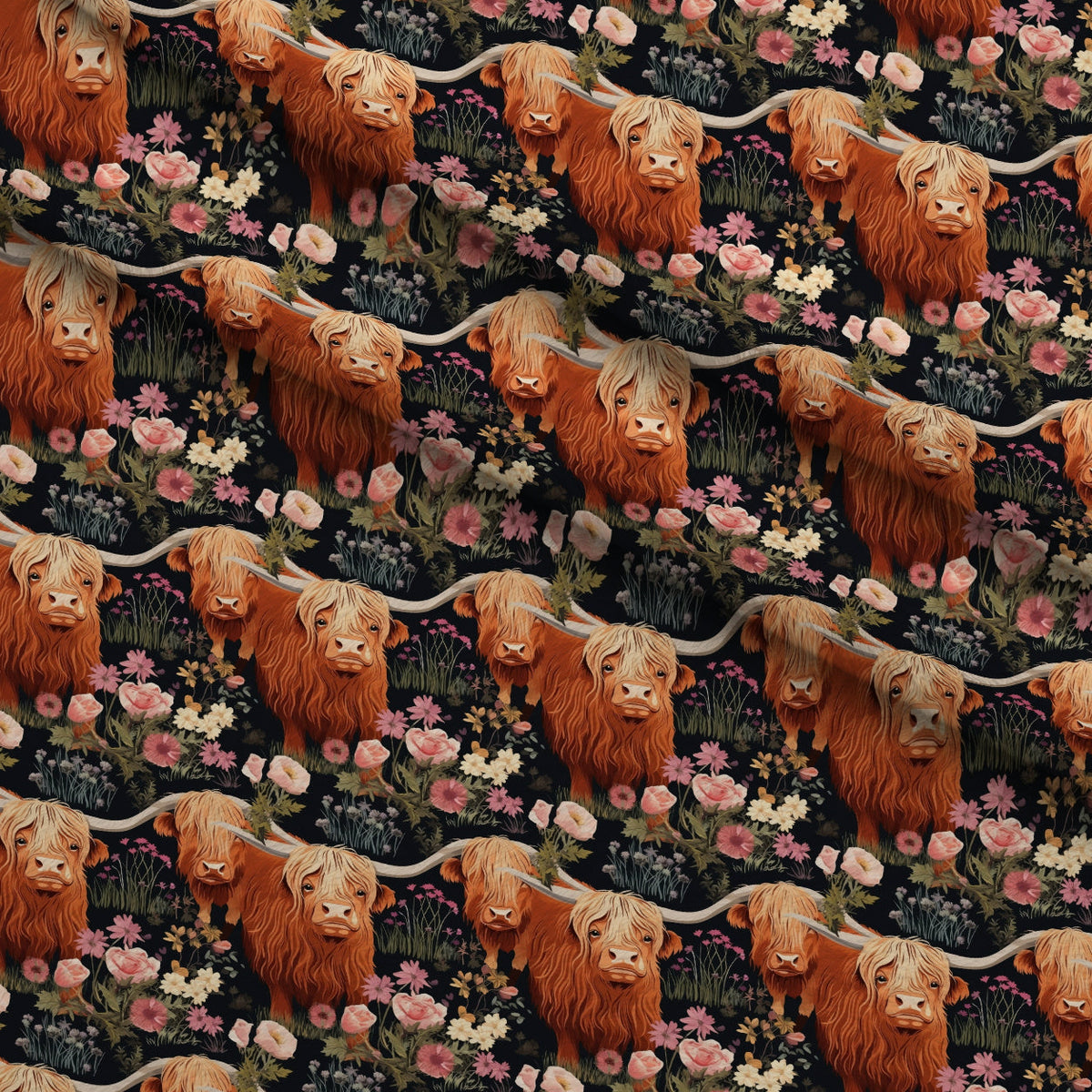 Bovine Blooms Pattern 6 Fleece Fabric — fleece fabric folded close-up preview (mv-fleece-v1:lying)