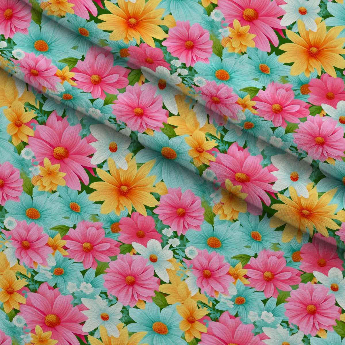 Bright Summer Blooming Flowers 10 Fleece Fabric — fleece fabric folded close-up preview (mv-fleece-v1:lying)