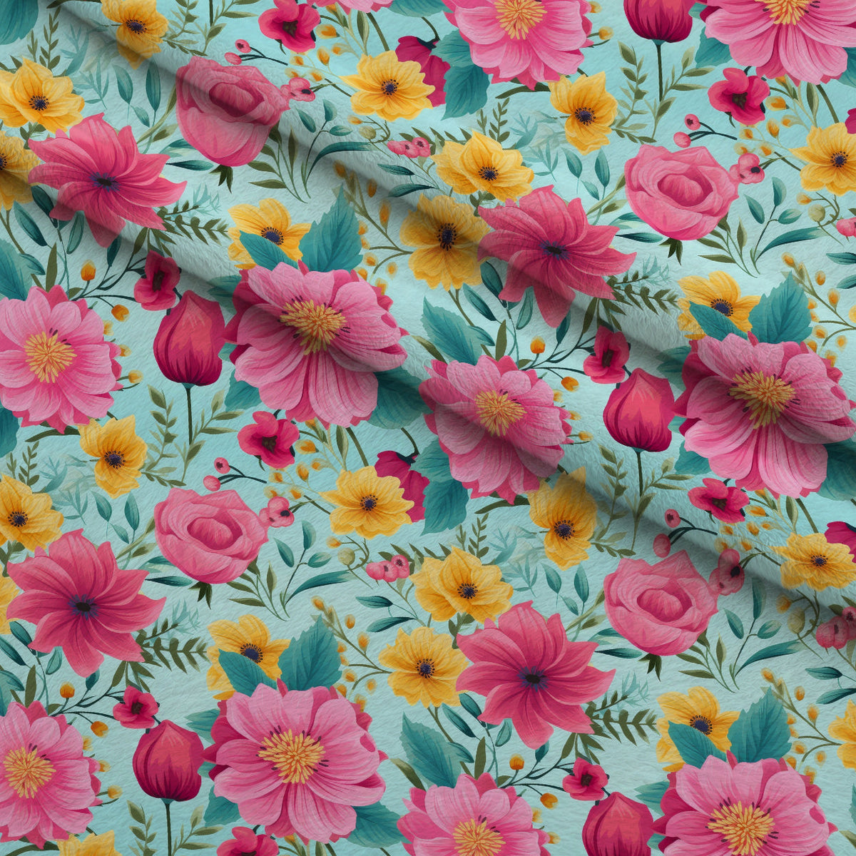 Bright Summer Blooming Flowers 11 Fleece Fabric — fleece fabric folded close-up preview (mv-fleece-v1:lying)