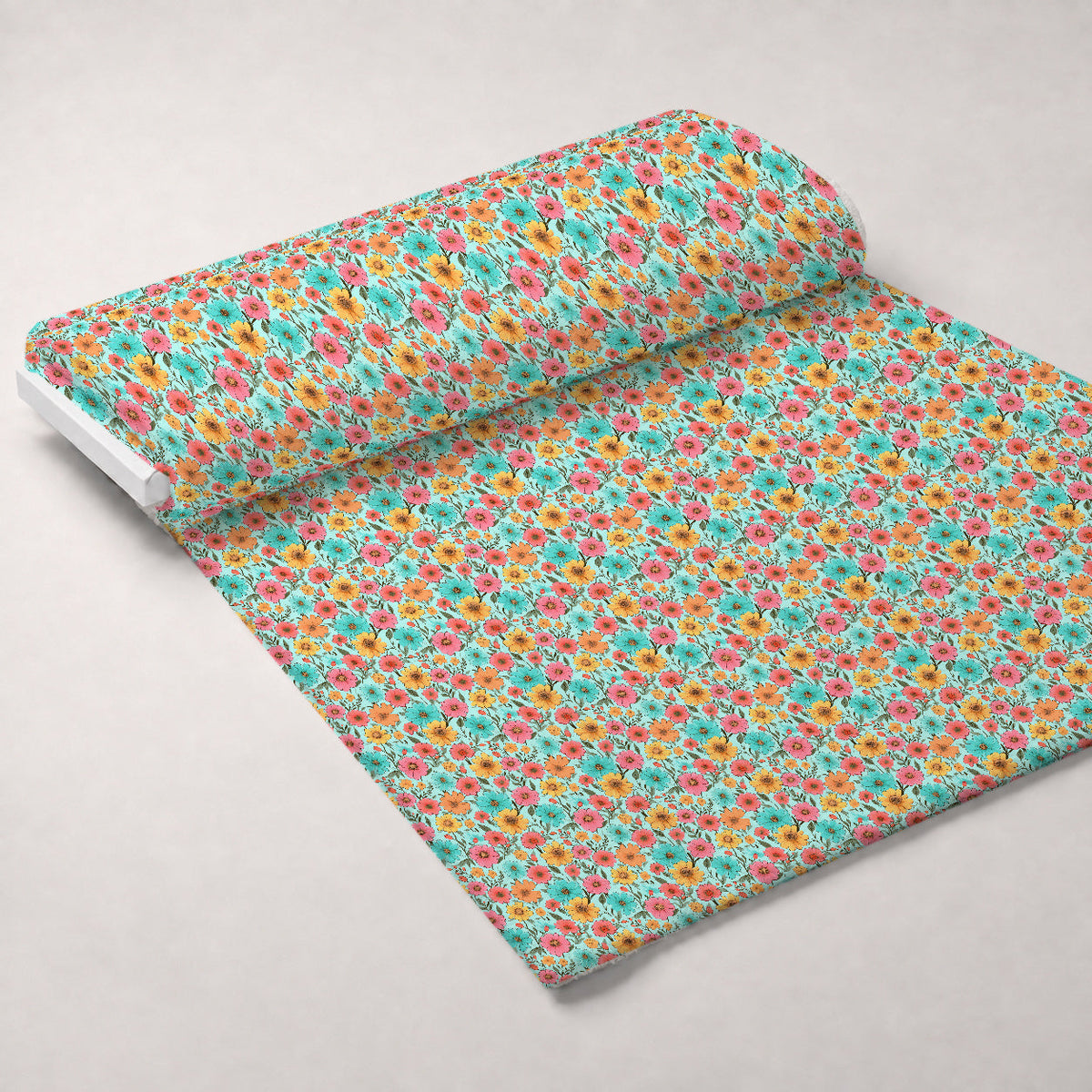 Bright Summer Blooming Flowers 2 Fleece Fabric — fleece fabric unrolled bolt preview (mv-fleece-v1:bolt)