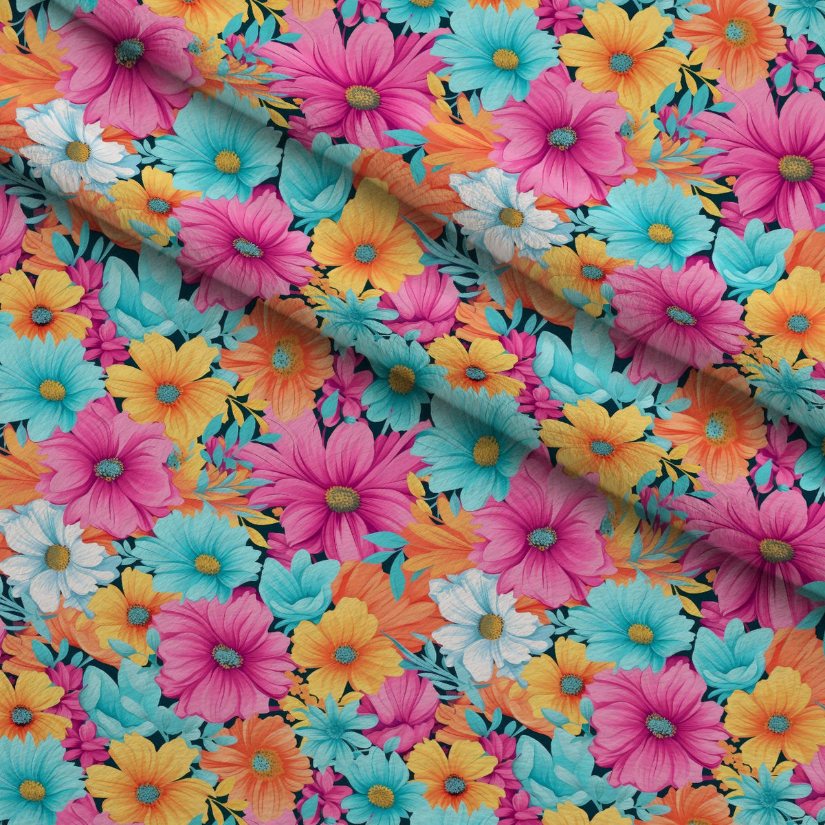 Bright Summer Blooming Flowers 3 Fleece Fabric — fleece fabric folded close-up preview (mv-fleece-v1:lying)