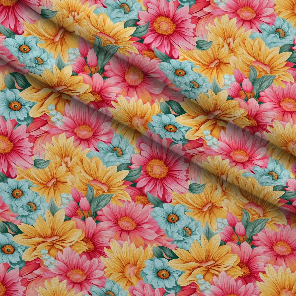 Bright Summer Blooming Flowers 4 Fleece Fabric — fleece fabric folded close-up preview (mv-fleece-v1:lying)