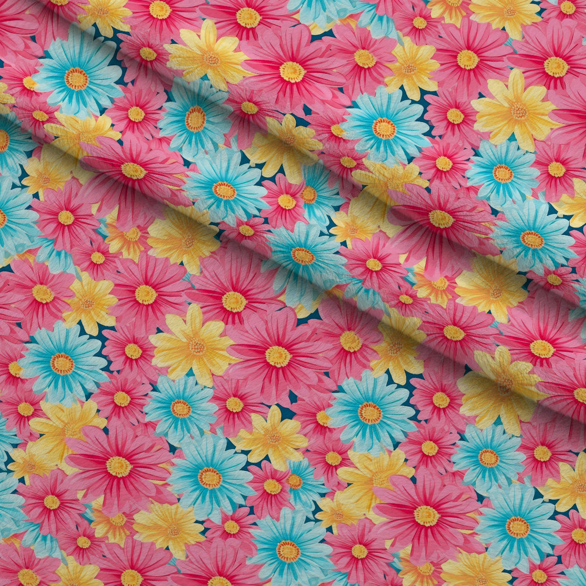 Bright Summer Blooming Flowers 7 Fleece Fabric — fleece fabric folded close-up preview (mv-fleece-v1:lying)