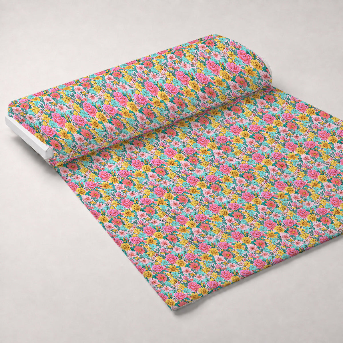 Bright Summer Blooming Flowers 9 Fleece Fabric — fleece fabric unrolled bolt preview (mv-fleece-v1:bolt)