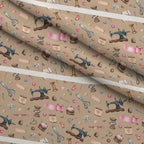 Brown Old Sewing Elements Fleece Fabric — fleece fabric folded close-up preview (mv-fleece-v1:lying)