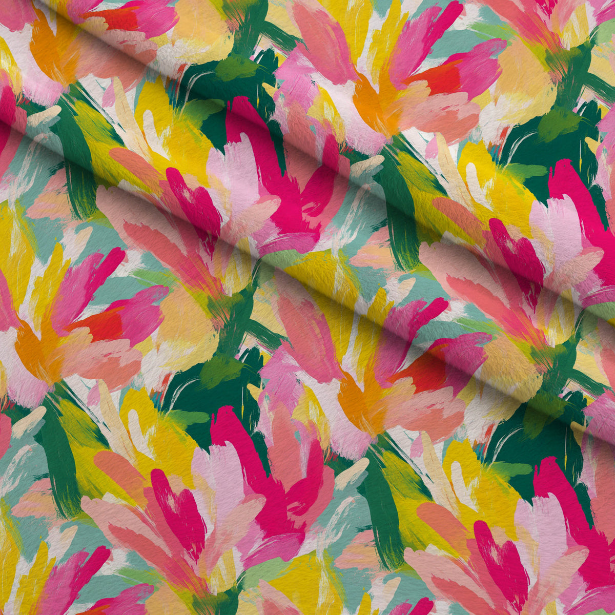 Brushstroke Bouquet Pattern 2 Fleece Fabric — fleece fabric folded close-up preview (mv-fleece-v1:lying)