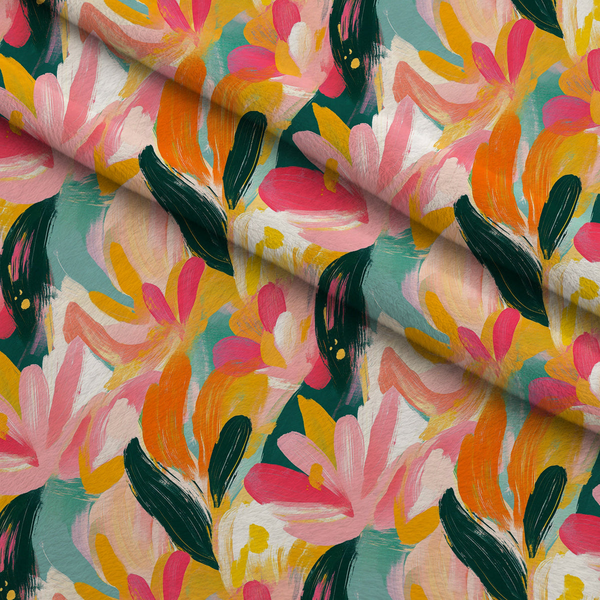 Brushstroke Bouquet Pattern 9 Fleece Fabric — fleece fabric folded close-up preview (mv-fleece-v1:lying)